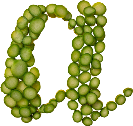 Letter A made from peas