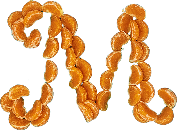 Letter M made from mandarin segments